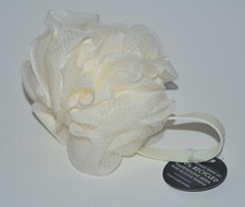 BATH BODY WORKS WHITE MESH SHOWER SPONGE LOOFAH POUF SOFT SILICONE HANDLE STRAP