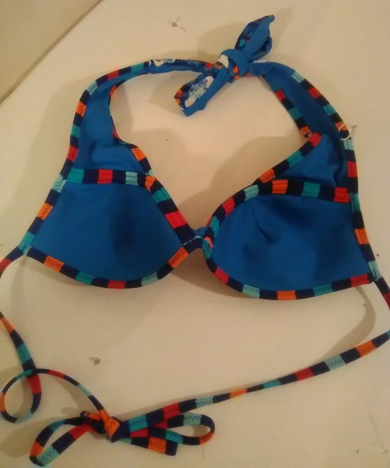 Top de bikini Arizona azul hawaiano floral multicolor halter traje de baño juego acuático Foto 4 de 4