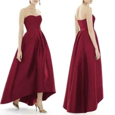 Alfred Sung Burgundy Red Strapless High/Low Ballgown Size 22W $242 D699SW