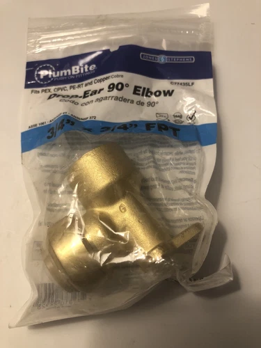 Jones Stephens 3/4" FPT PlumBite Push On Drop Ear 90° Elbow C77435LF (9/2/2020) - Picture 1 of 3