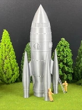 1950s Style Spaceship 6" Tall - 3D Printed HO Scale, Steel Appearance BRAND NEW
