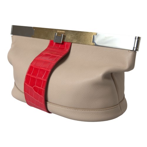 BALENCIAGA Bag Beige Red Two Tone Exotic Leather Pouch Borse Clutch RRP 5500usd - Picture 2 of 9