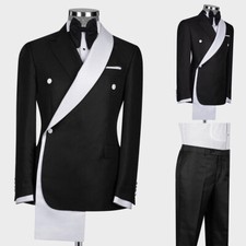 Business Black Men Suits Regular Fit Double Breasted Jackets Vest Pants Formal