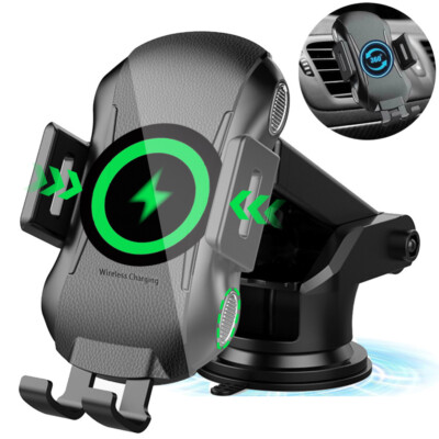 Wireless Car Charger, Fast Charging Phone Holder 3 in 1 Phone Mount Auto Clamp