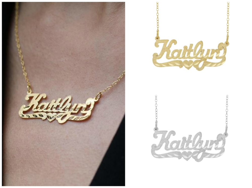 Personalized Sterling Silver Any Name Plate Necklace Diamond Cut Heart Love USA