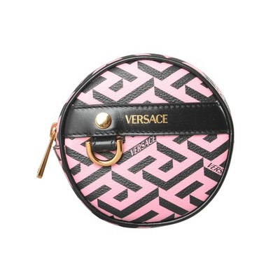 Versace Unisex ''La Greca'' Coated Canvas & Leather Logo Print Coin Wallet Pouch