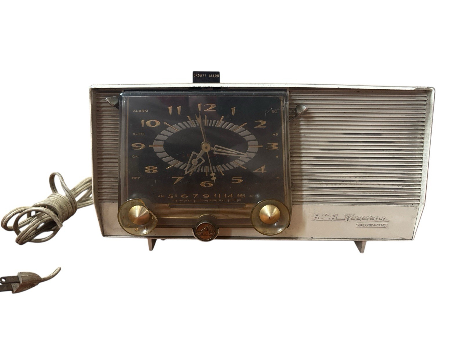 RCA Victor 1957 C-4EM AM Tube Clock Radio Goldenrod Filteramic MCM Retro READ