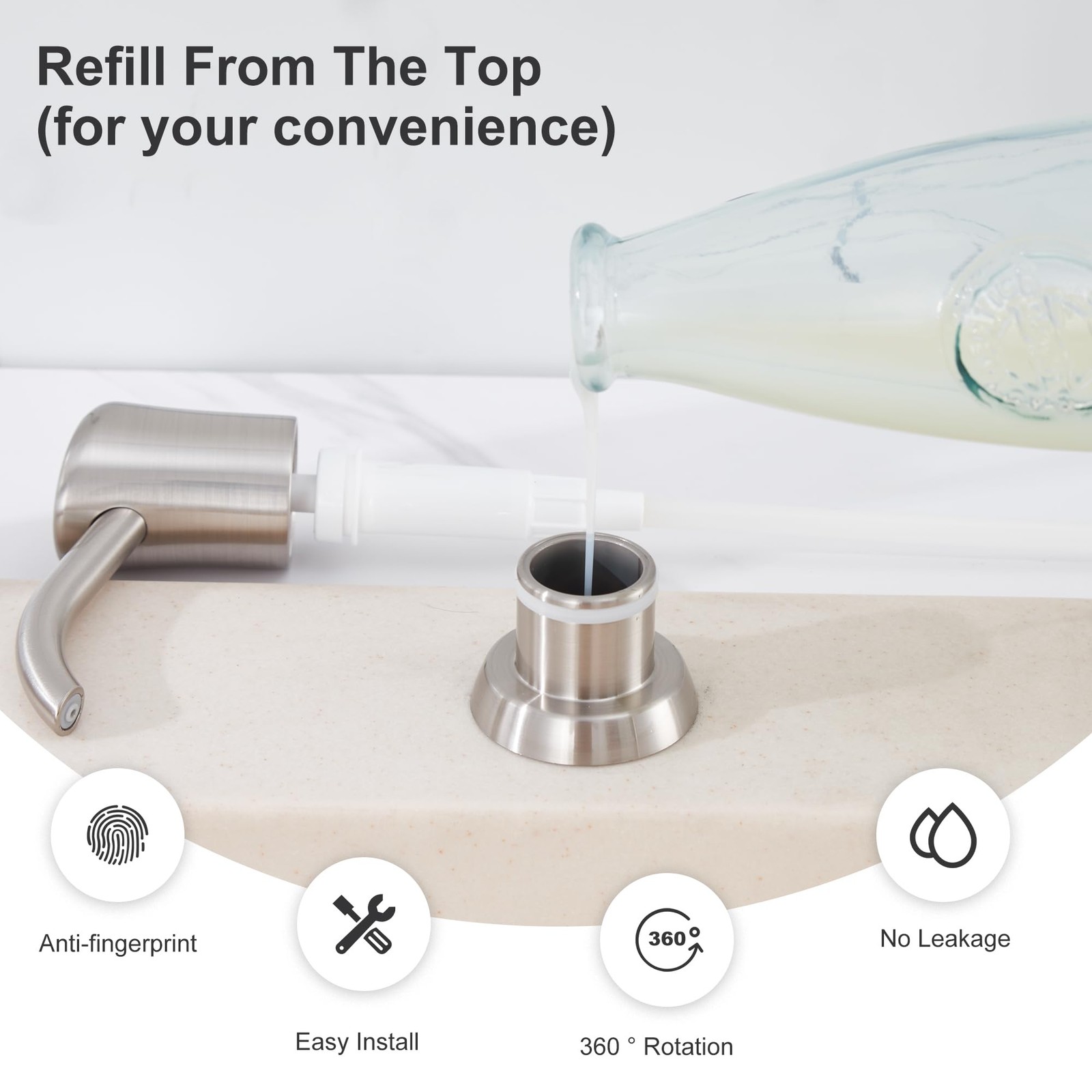 Built in Sink Soap Dispenser or Lotion Dispenser for Kitchen Sink, Brushed Ni...