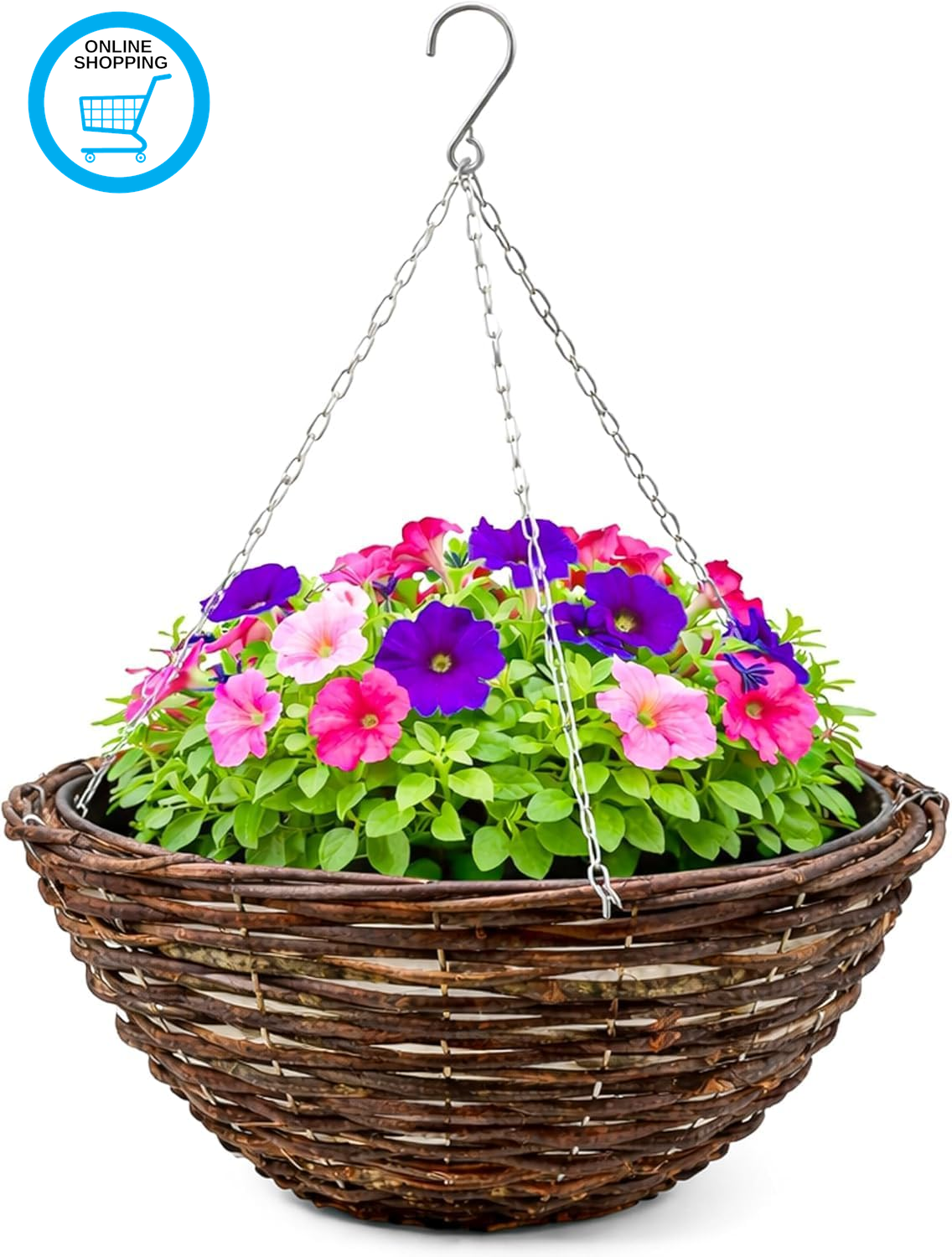 14"" Hanging Basket with Chain Outdoor Flower Planter Pot
