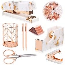 Rose Gold Marble Desk Accessories, Office Supplies Set Stapler Staple Remover...