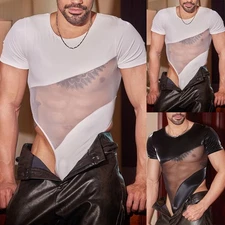 Aesthetic Men's Bodysuit featuring Sheer Material and Eye Catching Glossy Look