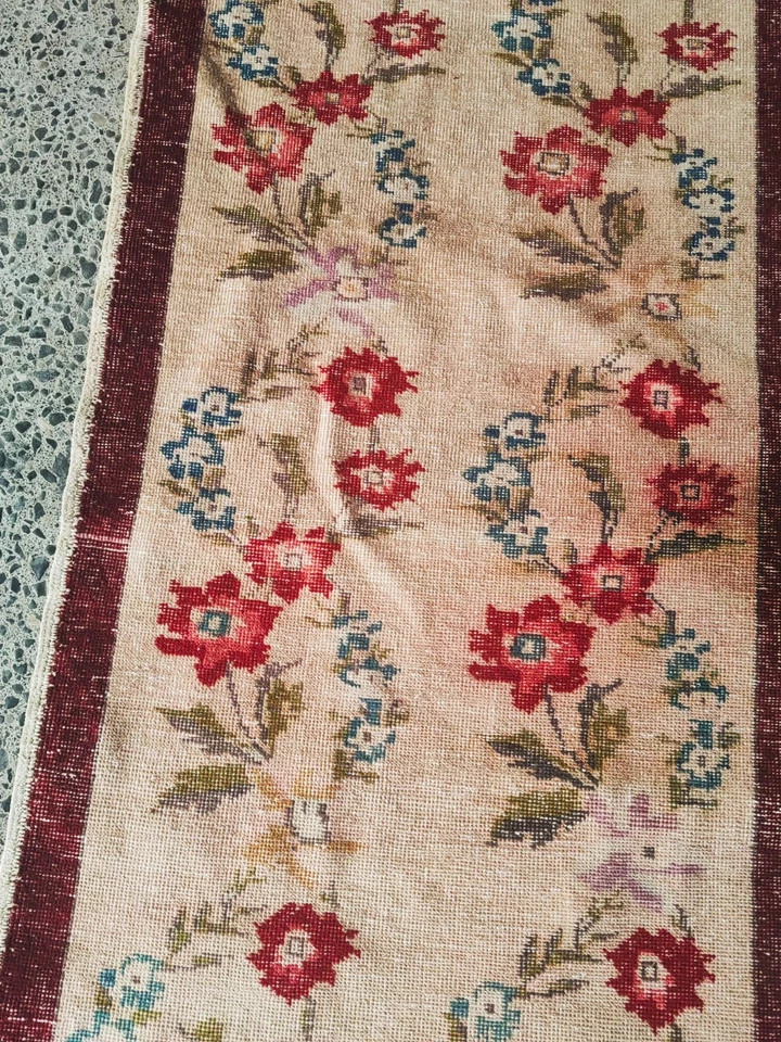 3.2x10.8 ft Vintage Turkish Runner Rug Wool Anatolian Handmade Hallway Oushak - Image 3 of 4