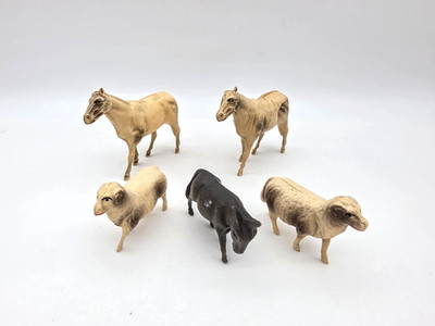 CHRISTMAS VISCOLOID CELLULOID HORSE SHEEP DONKEY VINTAGE NATIVITY ANIMAL FIGURES