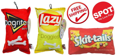 SPOT Fun Food Candy Squeaky Dog Toys Assortment Lazy-Skit-tails-Dogritos