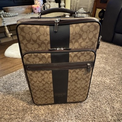 COACH ブラウン キャリーケース Coach Brown Leather Canvas Suitcase with Wheels, Adjustable Straps