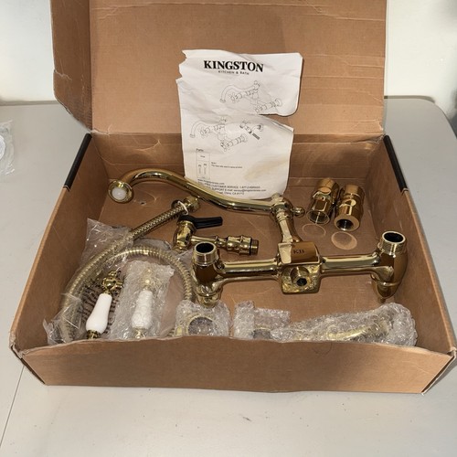 Kingston Brass KS1242AXBS Heritage Bridge Kitchen Faucet, Polished Brass