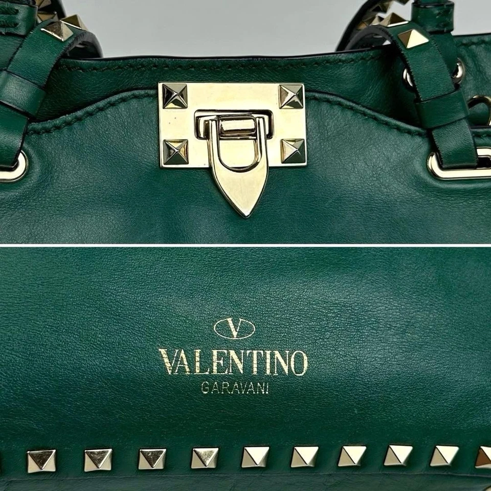 Bolso de Mano Valentino Garavani 2 Vías Rockstud Cuero Verde - Excelente Estado. Foto 3 de 4