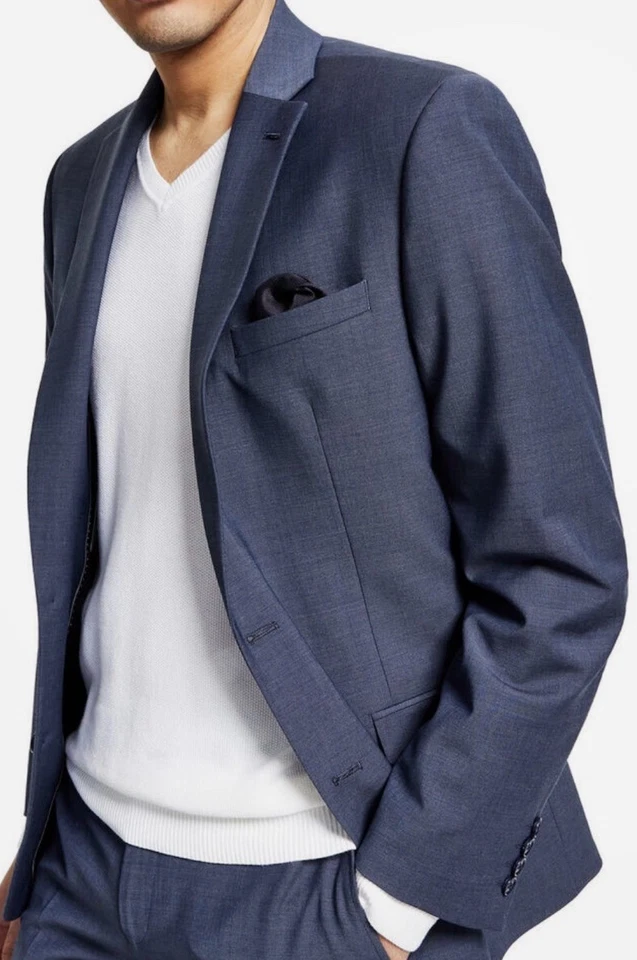 Traje de hombre BAR III azul ajustado mezcla de lana chaqueta de dos piezas talla 46R pantalón 32x32 Foto 3 de 4