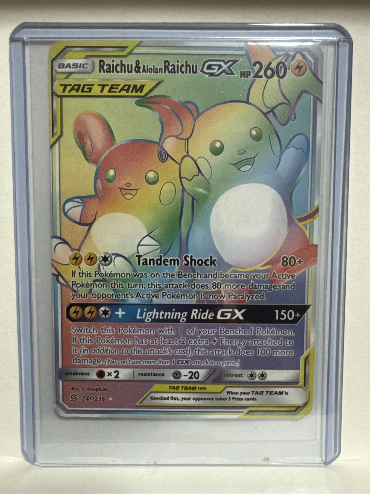 Pokémon TCG Raichu Alolan Raichu Tag Team GX Unified Minds 241/236🤌🏾🔥