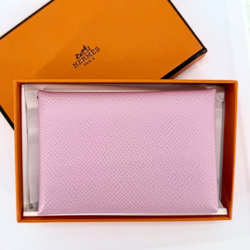 HERMES Calvi Duo Epsom Leather Coin Purse Pink K Stamp 2025 Coin Purse