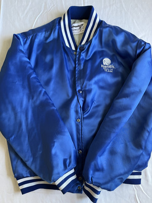 Vintage Satin Bomber Jacket Men's Large Blue Baseball Satin Harrah's Casino USA