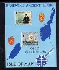ISLE OF MAN #176a 1980 VISIT OF KING OLAV OF NORWAY MINT VF NH O.G S/S2