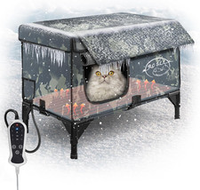 Heated Cat House for Outside, Outdoor Pet Heating Shelter with Time  Temperatur