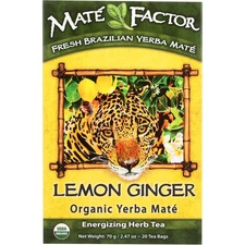 Mate Factor Organic Fresh Brazilian Yerba Mate Herb Tea Lemon Ginger 20Bags