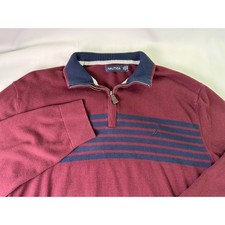 Nautica Mens Burgundy Navy Stripe Quarter Zip Pullover Sweater 2XL 100 Cotton
