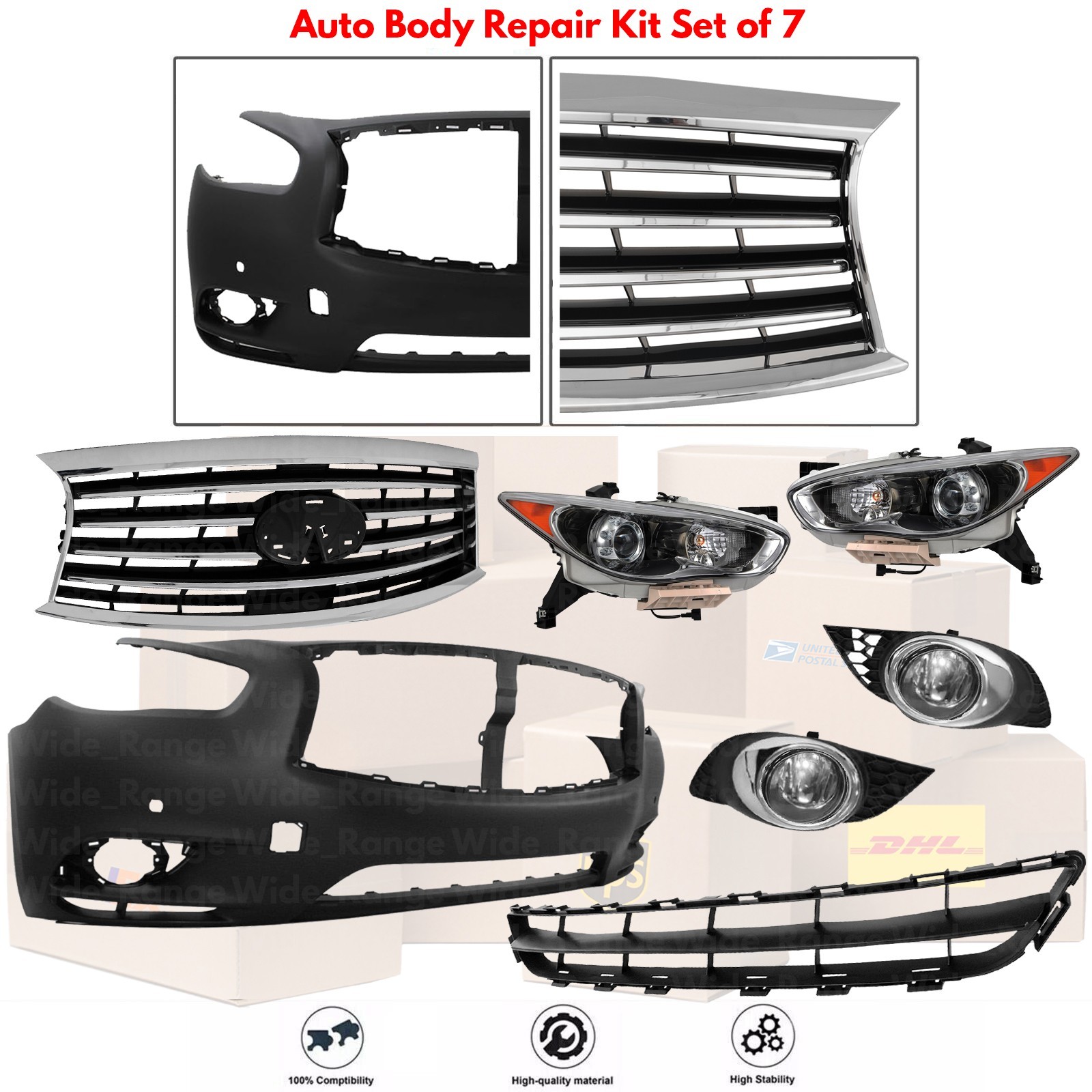 Front Bumper Cover Paintable & Grille Assembly Kit For 2014-2015 Infiniti QX60