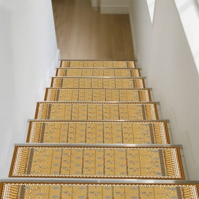 [Rubber Anti-Slip Mat] 15pcs Yellow Background Pattern Home Stair Mats, Anti-S