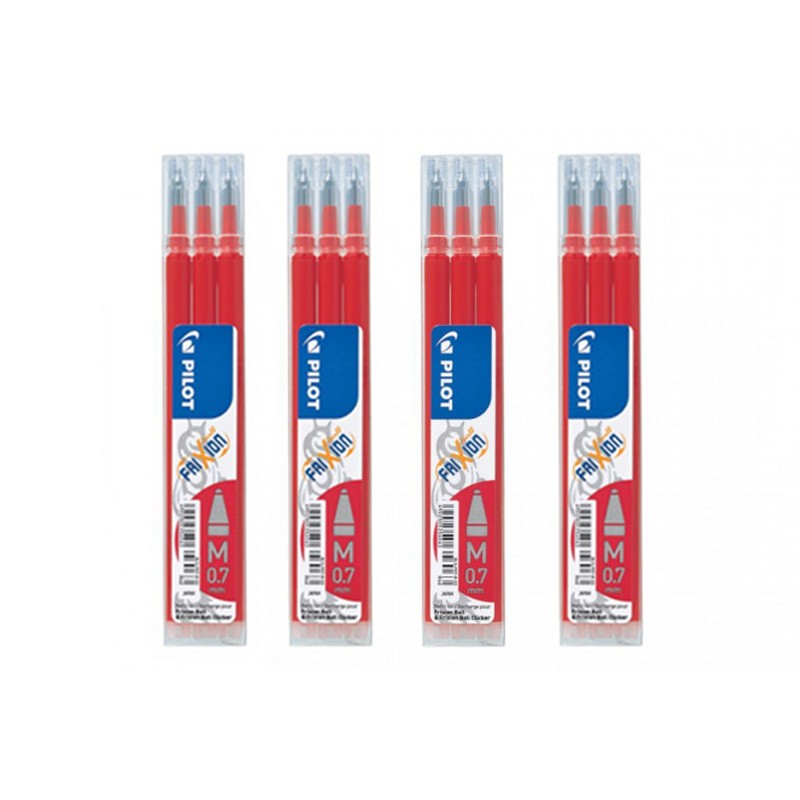 Pilot FriXion recharge rouge 0,7 mm : lot de 12 cartouches