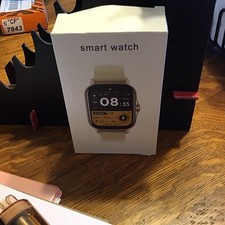 Smart Watch Gold Metal Case Beige Silicone Band Android iOS Touch Fitness
