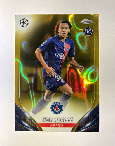 2023-24 Topps Chrome UCL Club Competitions Ethan Mbappe #91 Gold Lava RC PSG