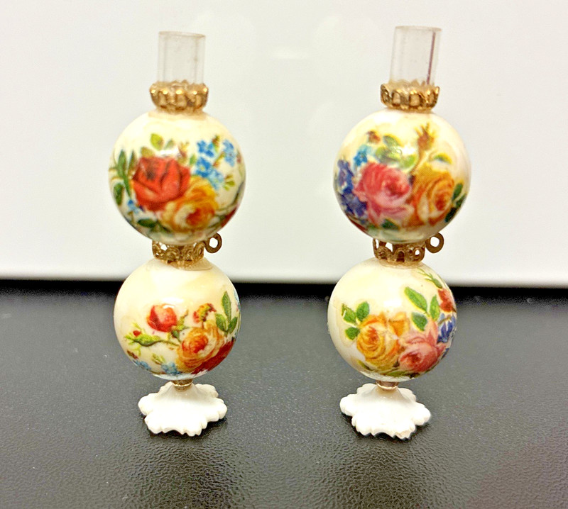 Dollhouse Victorian Floral Parlor  Lamps Miniature  1:12 Chrysnbon