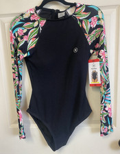 Hurley Women's One-Piece Long Sleeve Rashguard Swimsuit UPF 50 Floral M