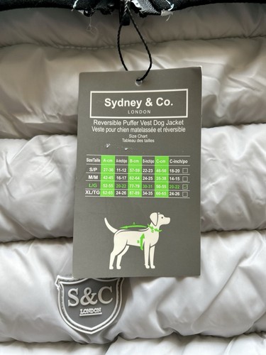 Sydney & Company London Reversible Puffer Vest Dog Jacket Large Aqua/Gray NWT - Picture 4 of 8