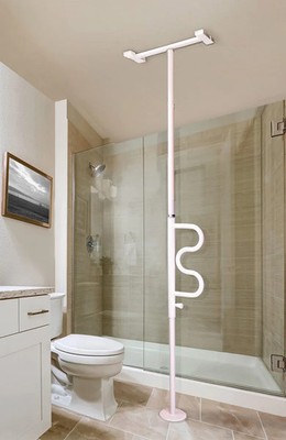 Stander Security Pole & Curve Grab Bar Elderly Tension Mounted Floor to Ceiling.