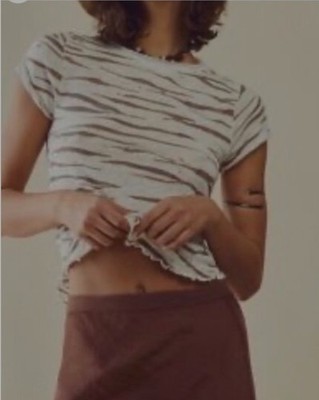 Free People x We The Free Be My Baby Tee Zebra Cream And Brown T-shirt Top S