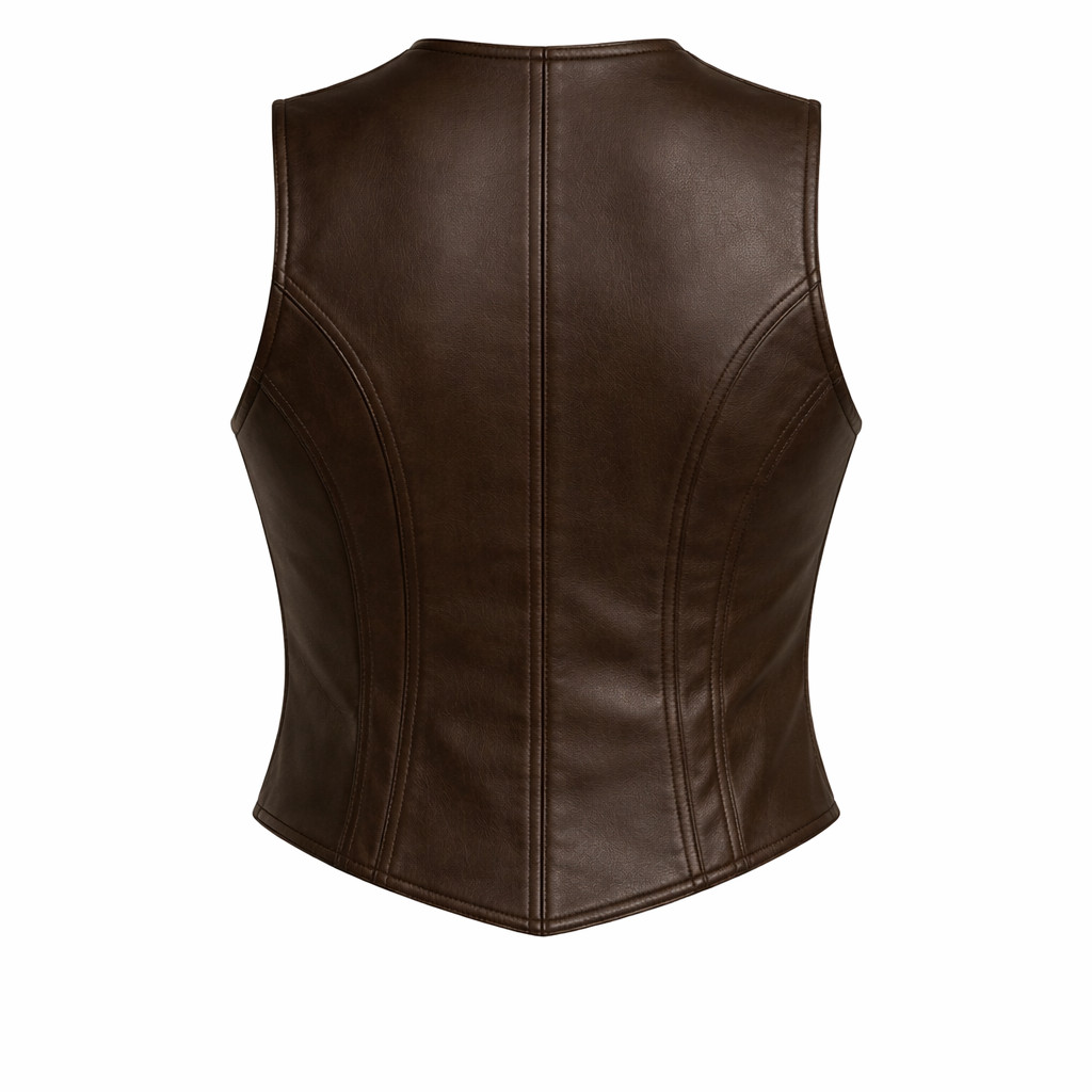 Women’s Genuine Leather Fitted Vest Zip Front Waistcoat Biker Style image 2