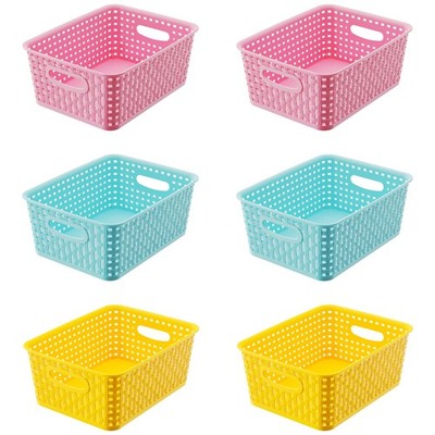 Colorful Small Plastic Storage Woven Baskets, 6 Pack Versatile Shelf Organize...