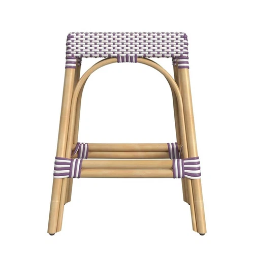 Butler Specialty Company Robias Rattan 24.5" Counter Stool - White & Purple Dot - Picture 4 of 6