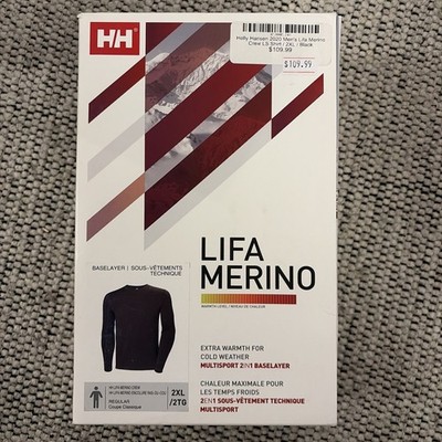 Helly Hansen Lifa Merino Crew Baselayer Top Men s 2XL Black - New