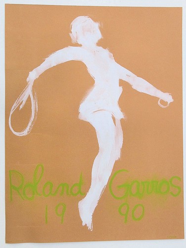 Claude Garache Roland Garros French Tennis Open 1990 Poster 29-1/2 x 22-1/2