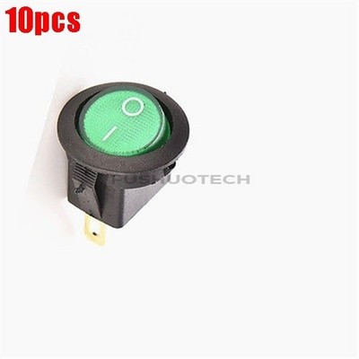 10Pcs Mini 3 Pin Rocker Switch Round Green Spdt On-Off Snap-In Ic New aq #zc