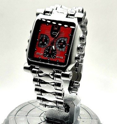 Vintage Minute Machine inpired Watch Steel Band Swiss Made Chrono X metal RED