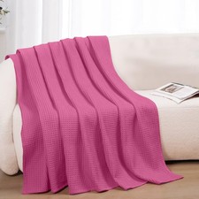 100 Cotton Blankets for Bed - Waffle Weave Throw 50" x 60" , Pink