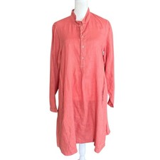 CP Shades Jasmine Tunic Dress Lagenlook Long Sleeve Button Coral Sz XS Pockets