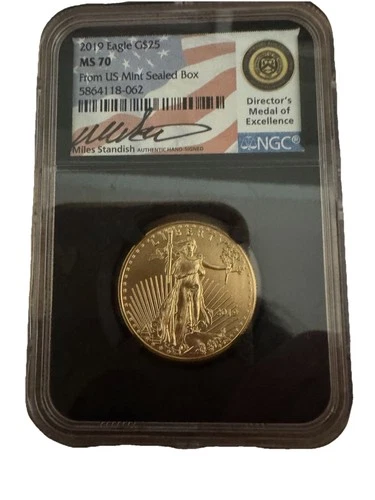 2019 G$25 1/2 oz Gold American Eagle - Standish Sealed Box - NGC MS 70