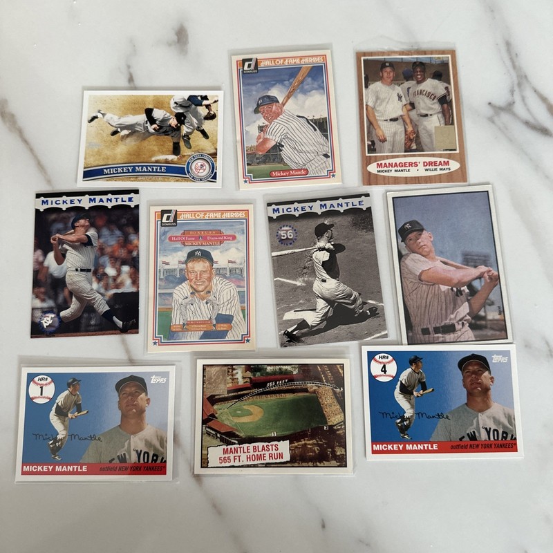 10 MICKEY MANTLE MODERN CARD LOT REPRINT INSERTS DONRUSS TOPPS YANKEES